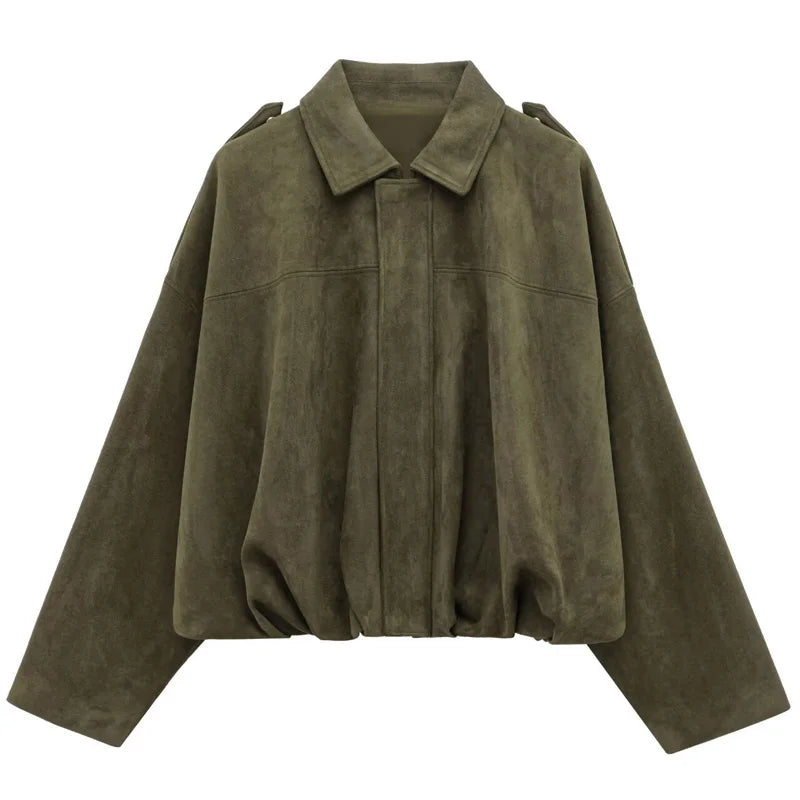 Cropped Suede Bomber Jacket – Women