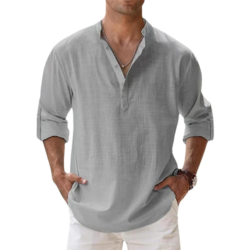 Cotton Linen Henley Shirt – Men
