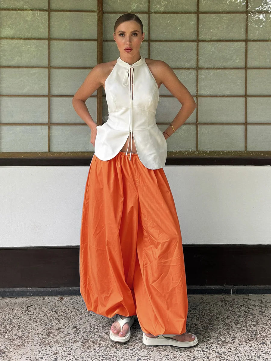 Cotton Lantern Wide-Leg Pants – Women