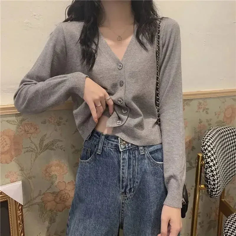 Cropped Crochet V-Neck Cardigan – Women