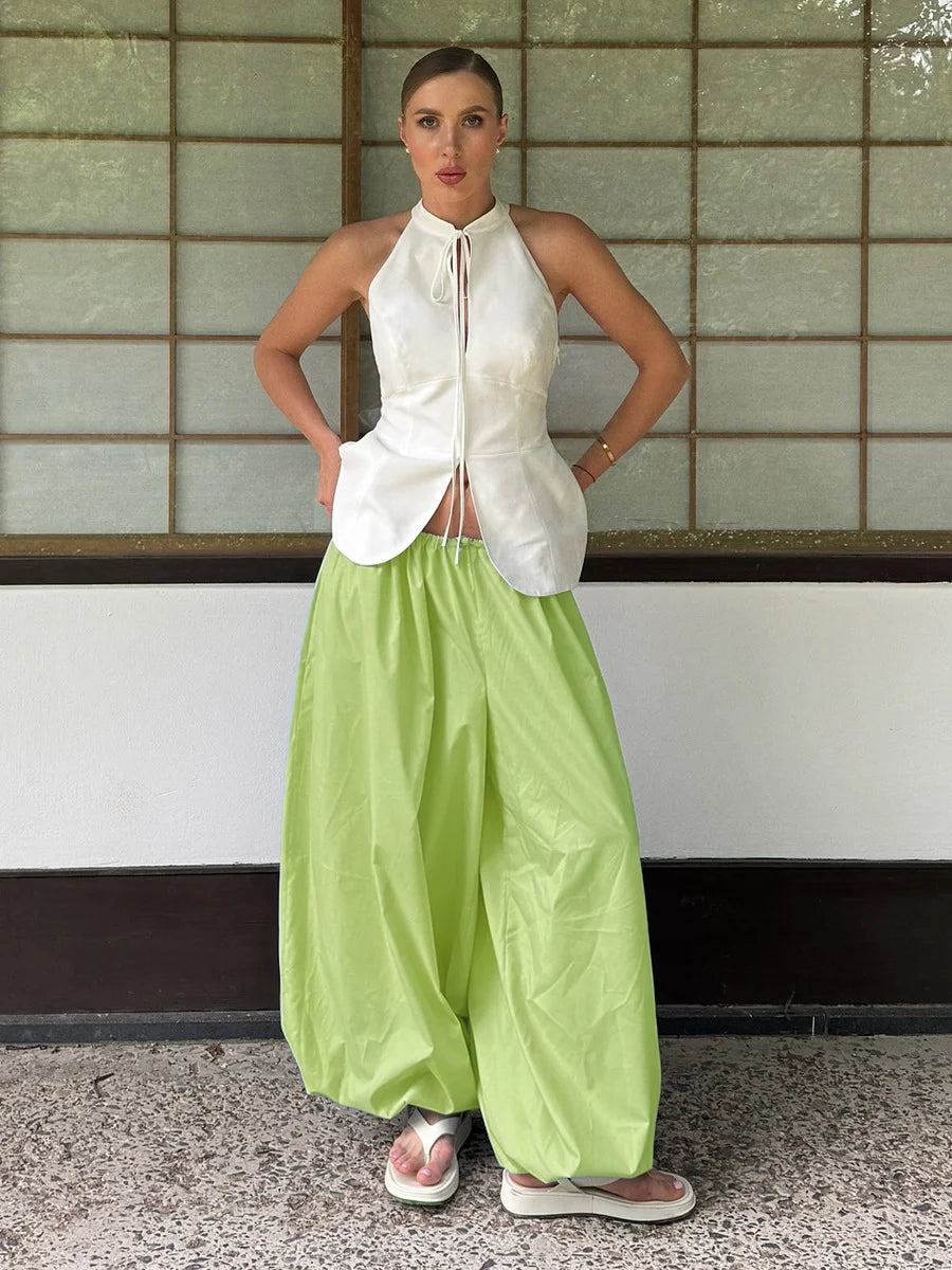 Cotton Lantern Wide-Leg Pants – Women