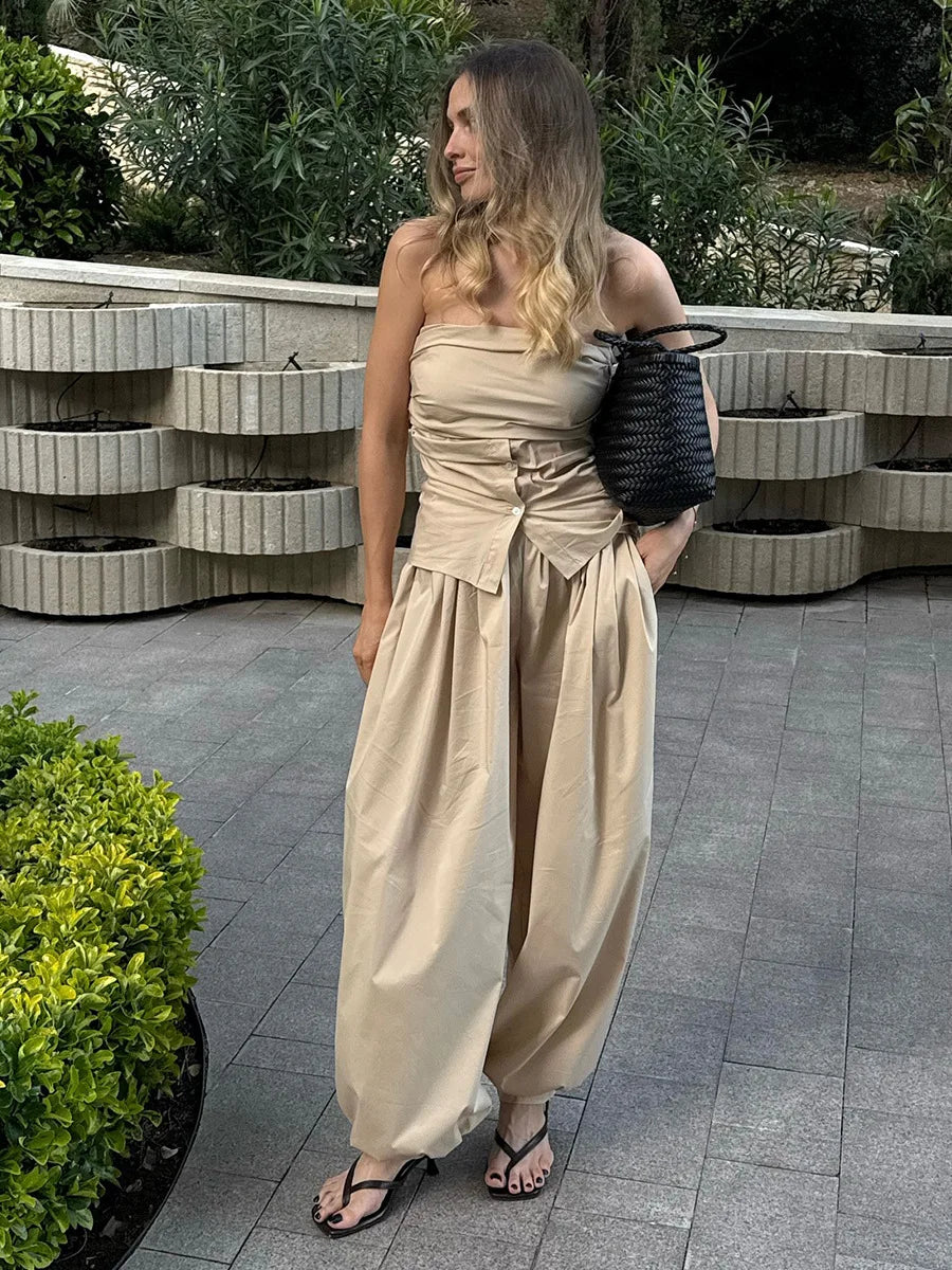 Cotton Lantern Wide-Leg Pants – Women