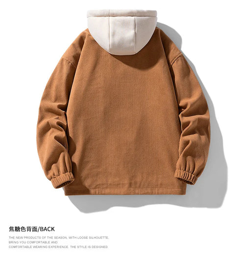 Veste à capuche en velours côtelé à superposition – unisexe