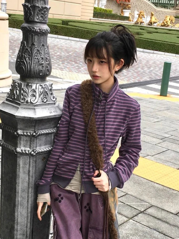 Striped Stand-Collar Sweatshirt – Women