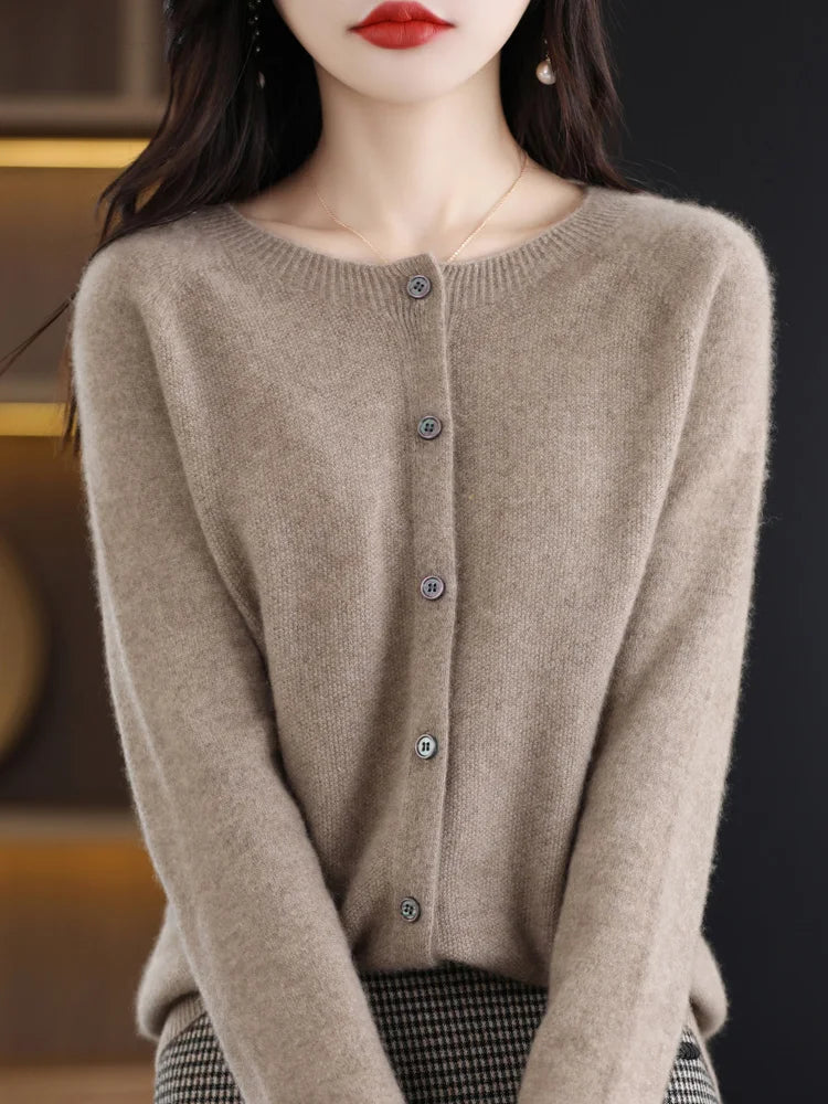 Cardigan col rond en laine mérinos – Femme