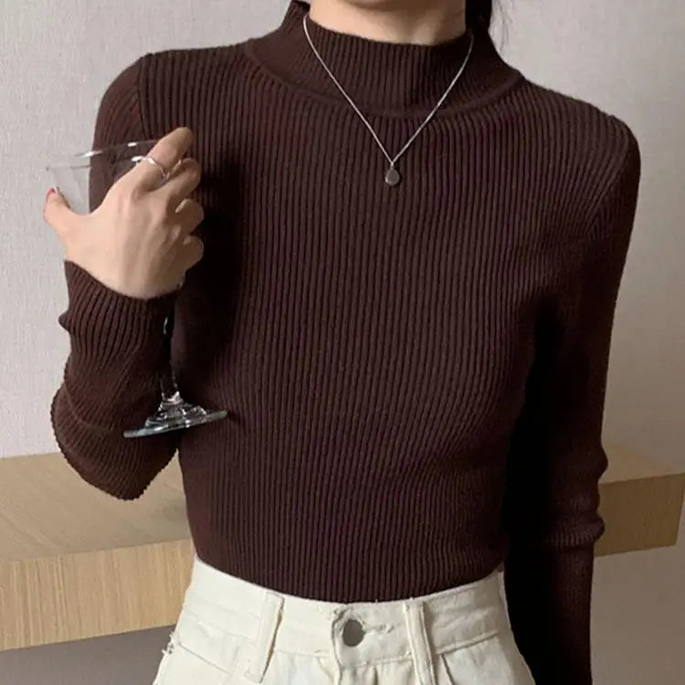 Classic Mock Neck Slim Sweater – Women