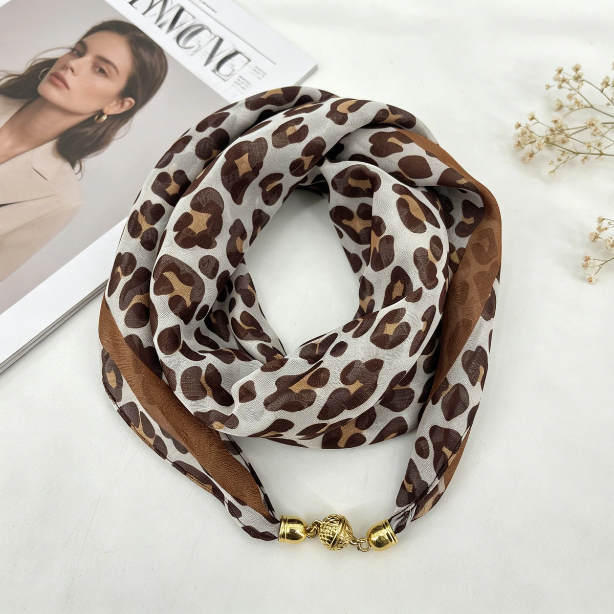 Leopard Print Silk-Feel Scarf – Women