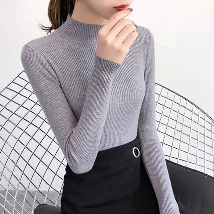 Classic Mock Neck Slim Sweater – Women