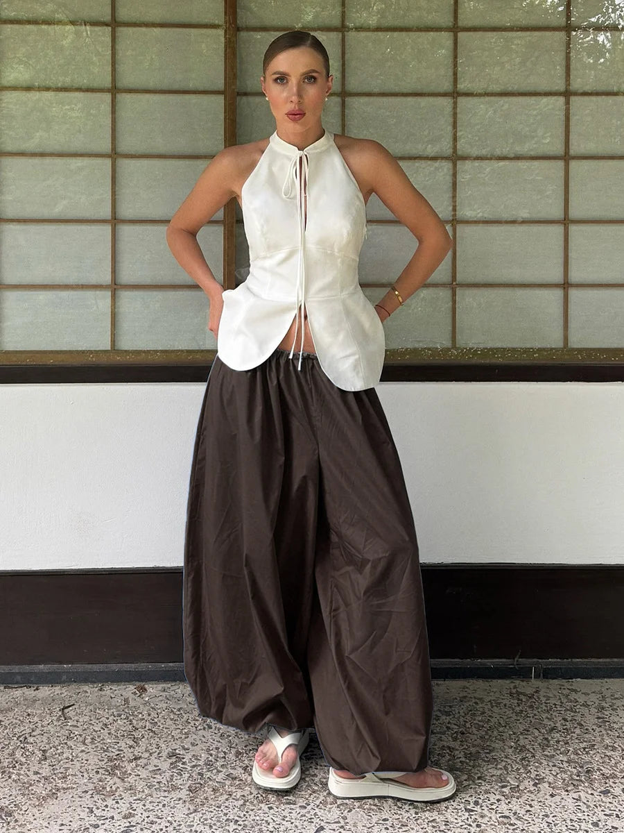 Cotton Lantern Wide-Leg Pants – Women