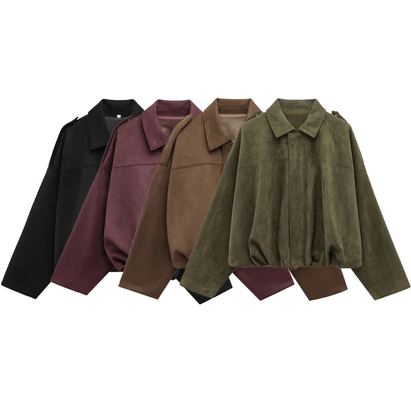 Veste bomber courte en daim – Femme