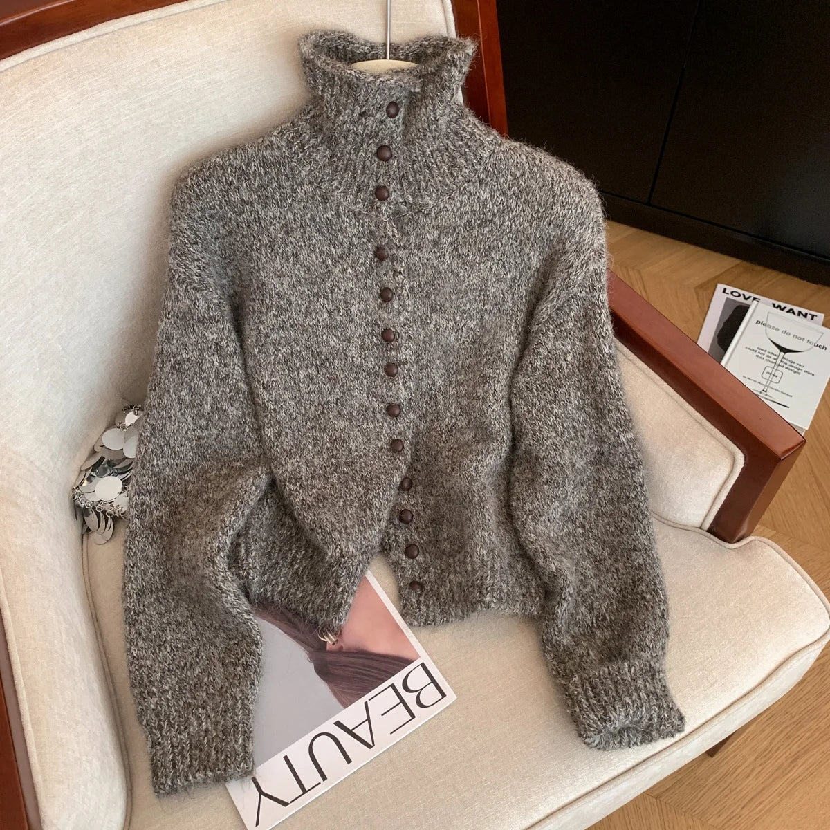 Retro Turtleneck Cardigan – Women