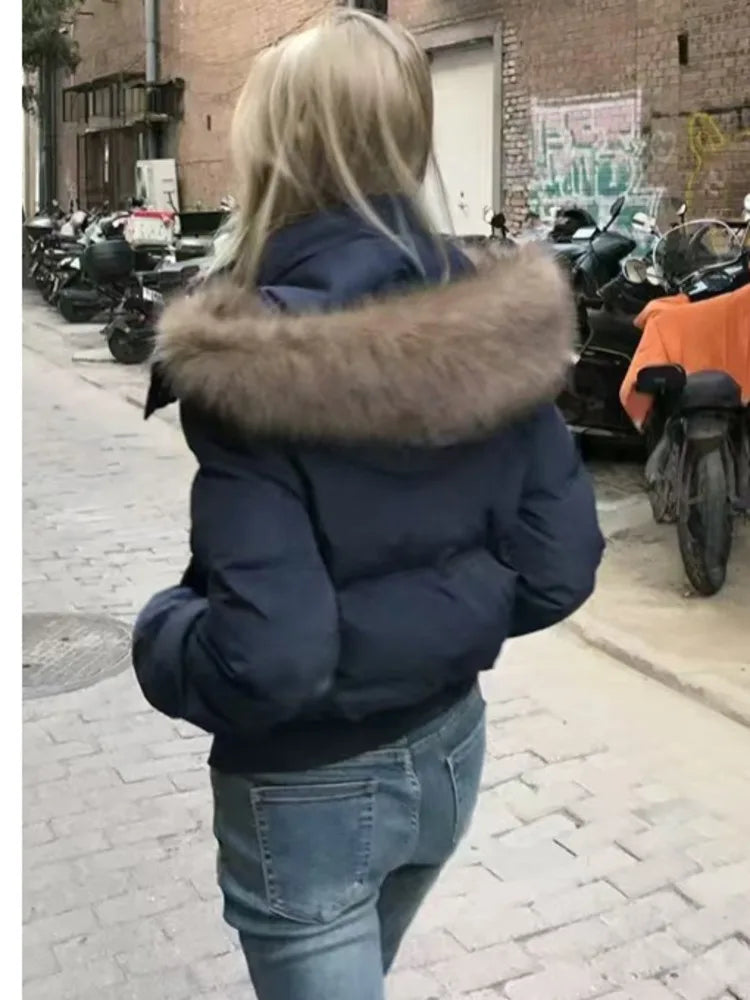 Faux Fur Hooded Cropped Puffer – Women