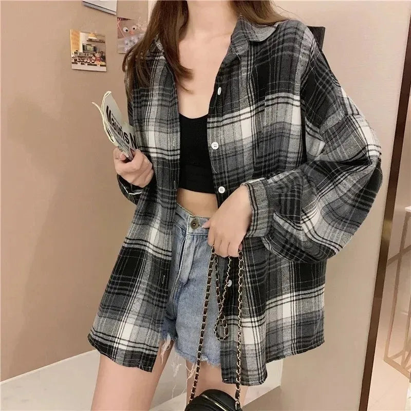Vintage Plaid Button Shirt – Women