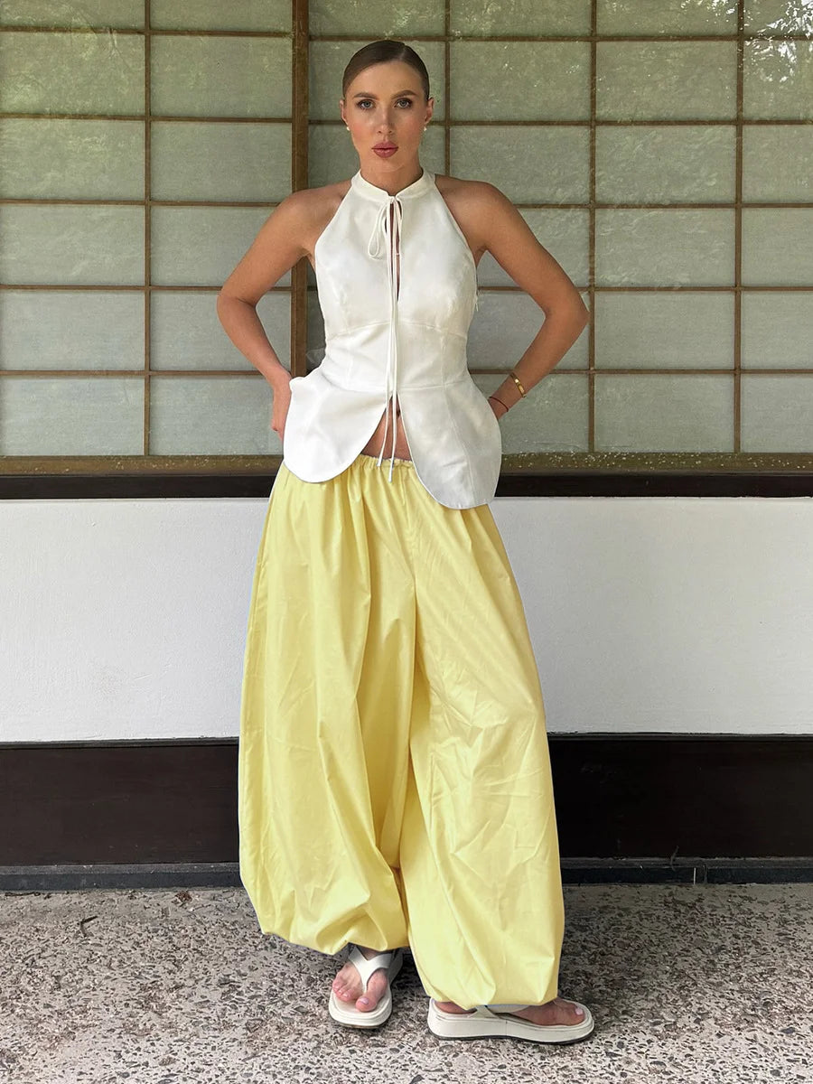 Cotton Lantern Wide-Leg Pants – Women