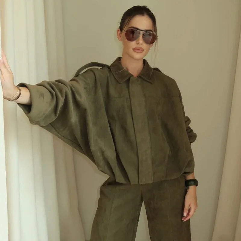 Veste bomber courte en daim – Femme