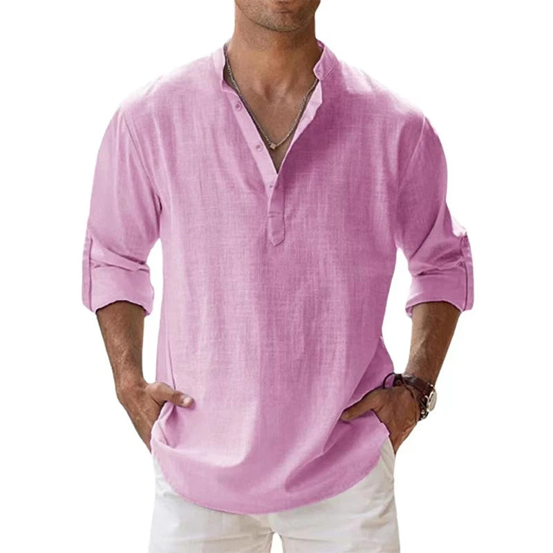 Cotton Linen Henley Shirt – Men