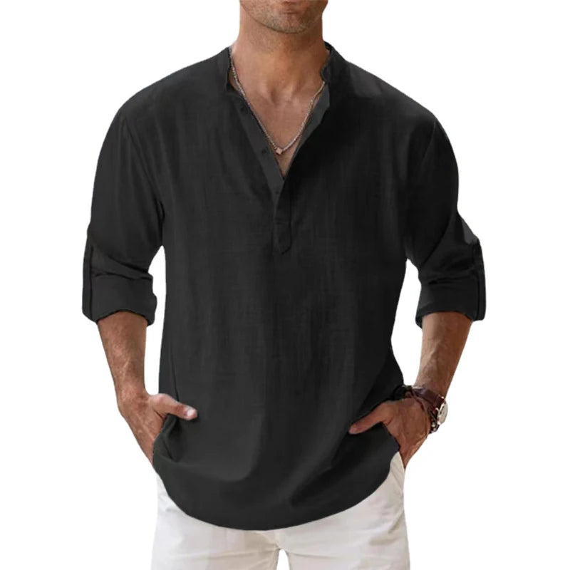 Cotton Linen Henley Shirt – Men