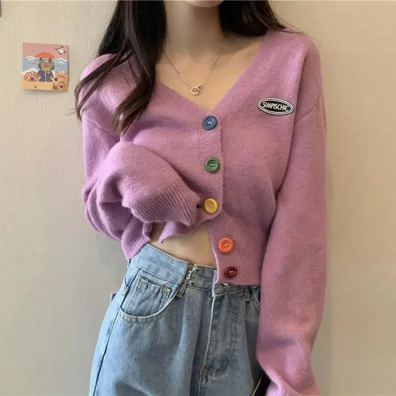 Cropped Crochet V-Neck Cardigan – Women
