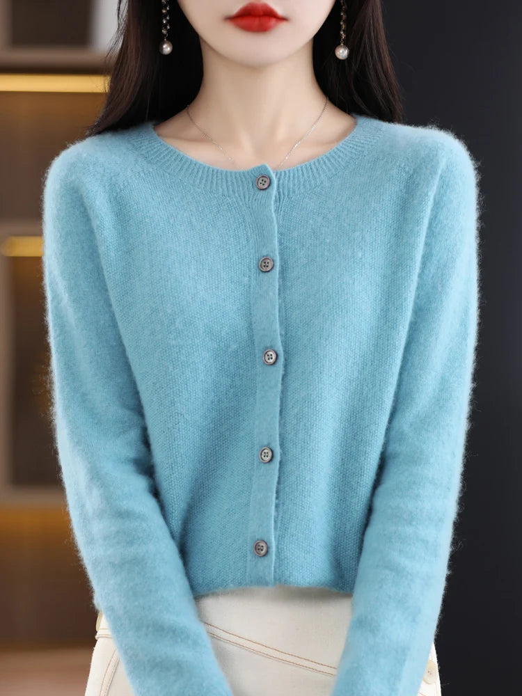 Cardigan col rond en laine mérinos – Femme