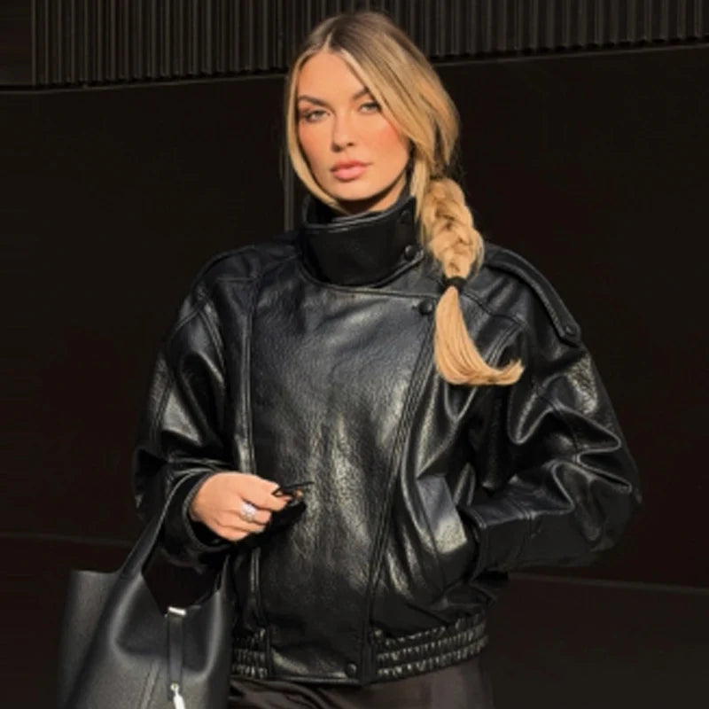 Cropped Faux Leather Bomber – Women