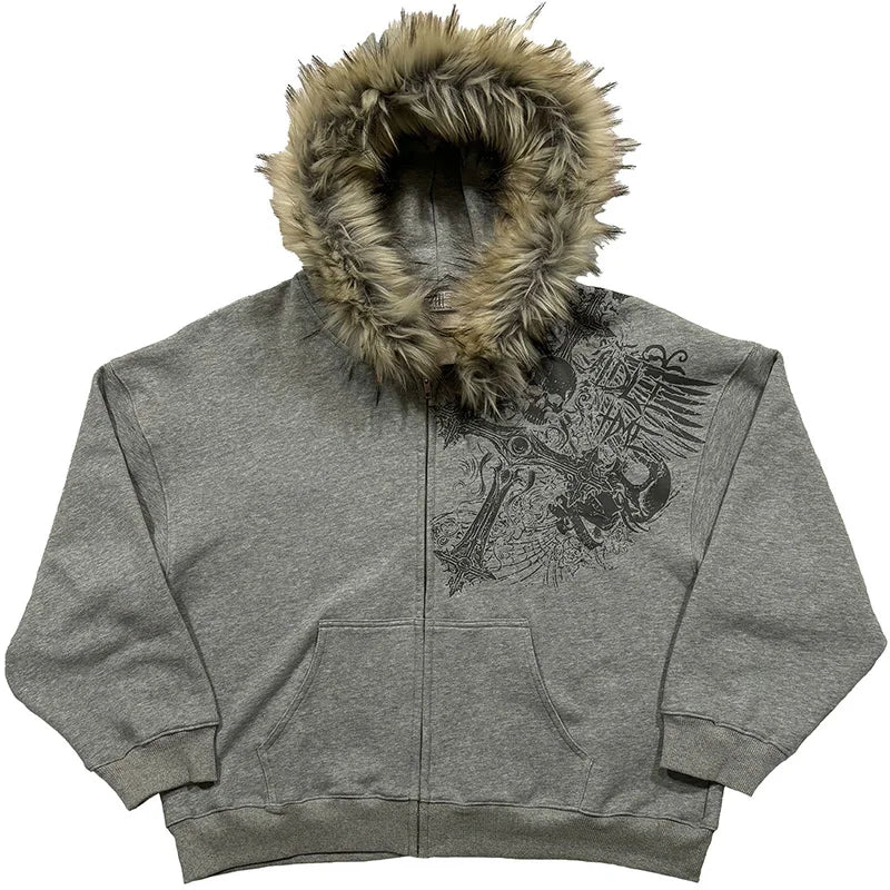 Faux Fur Collar Zip Hoodie – Women
