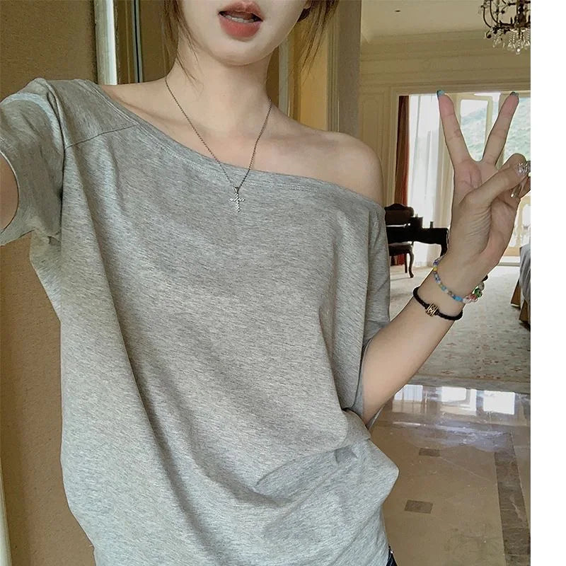 Asymmetric Shoulder Long-Sleeve Top – Women