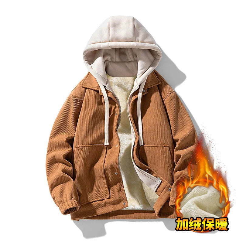 Corduroy Hooded Layered Jacket – Unisex