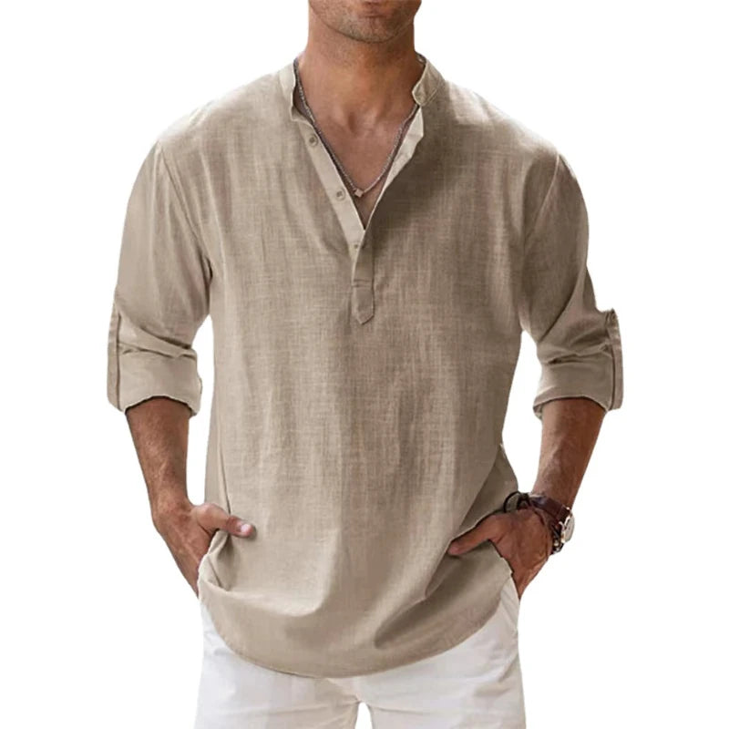 Cotton Linen Henley Shirt – Men