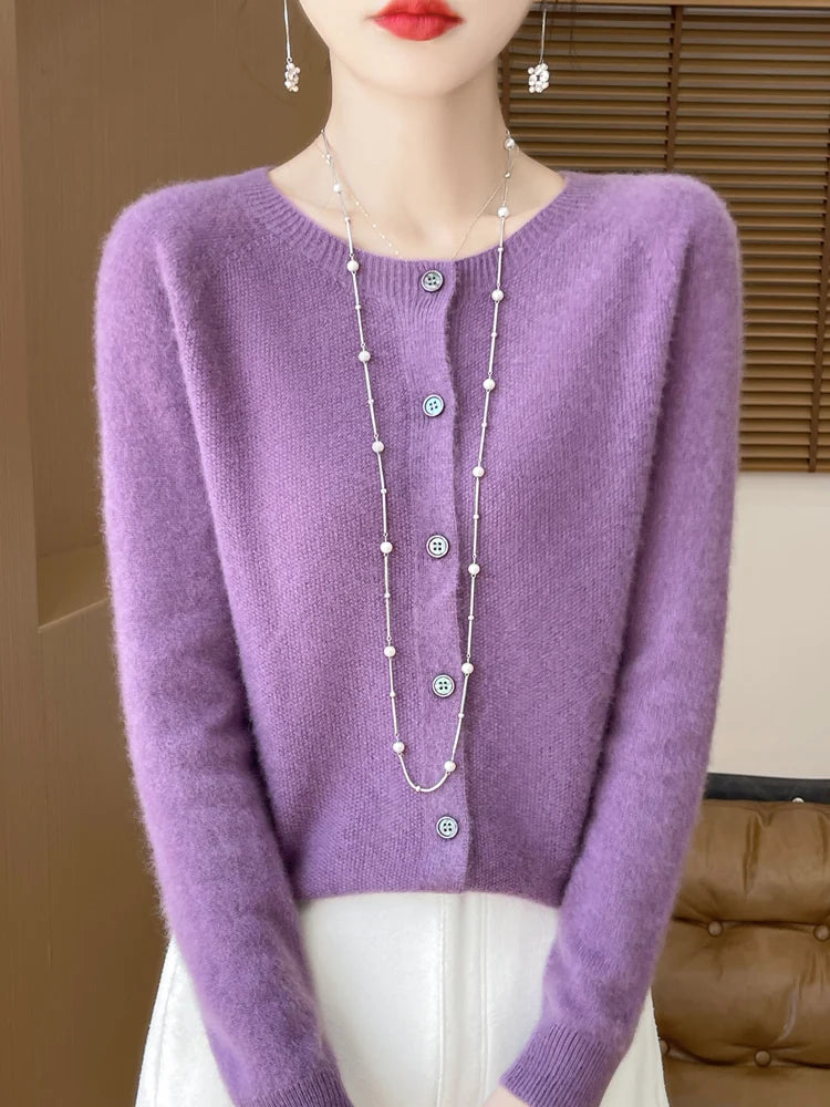Cardigan col rond en laine mérinos – Femme