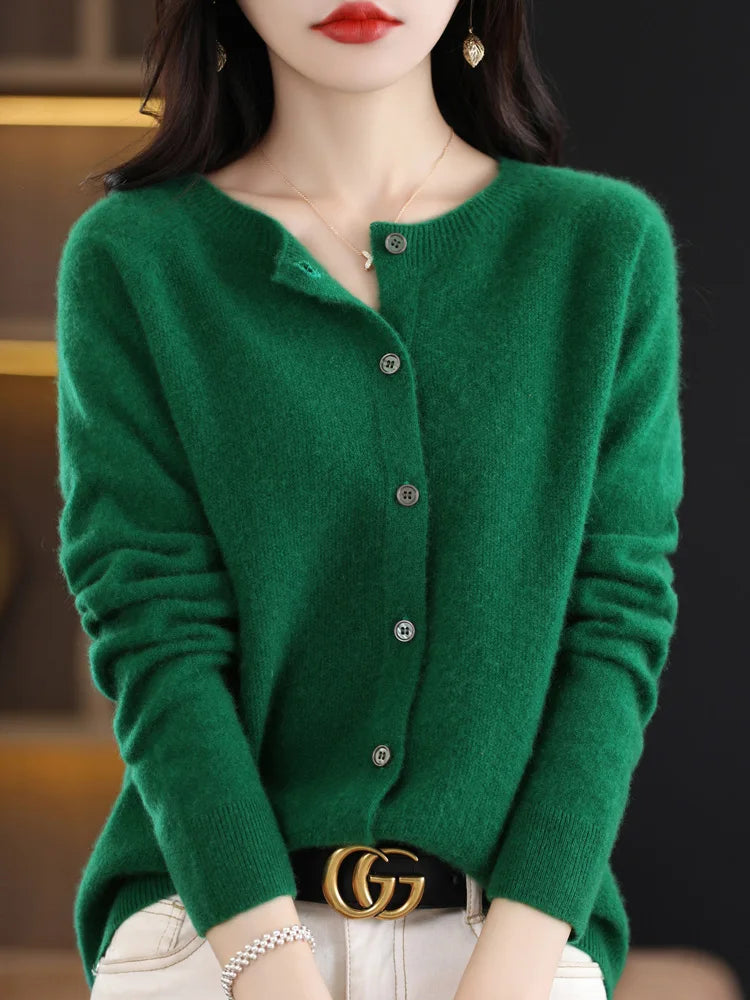 Cardigan col rond en laine mérinos – Femme