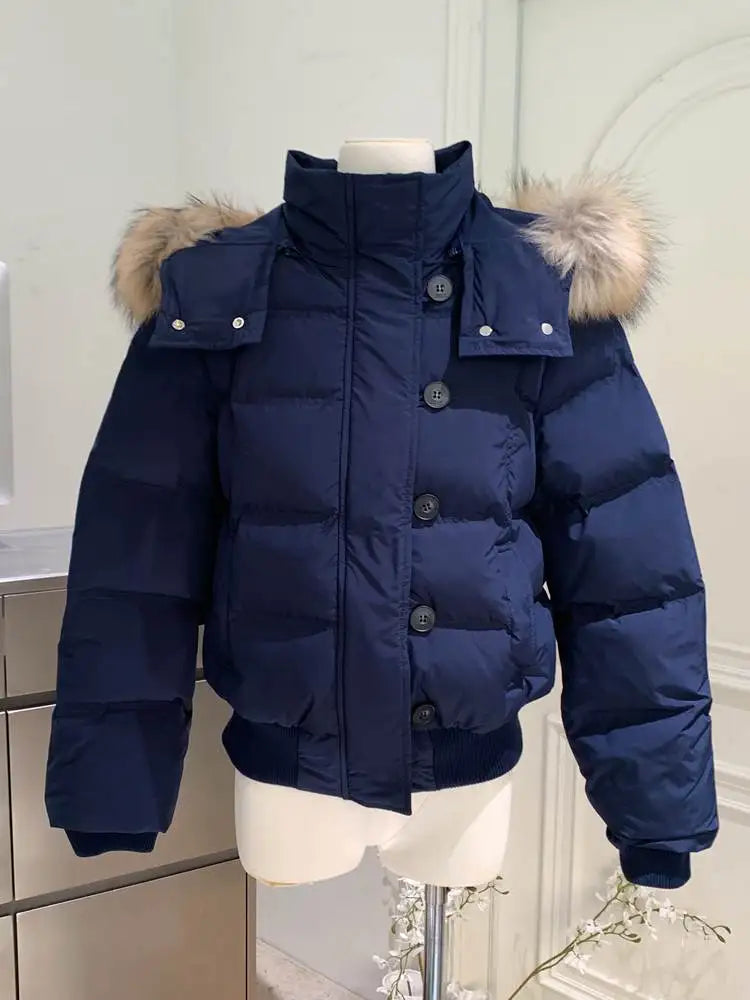 Faux Fur Hooded Cropped Puffer – Women
