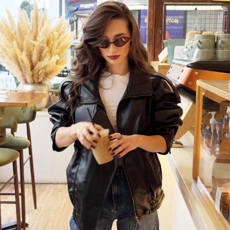 Cropped Faux Leather Bomber – Women