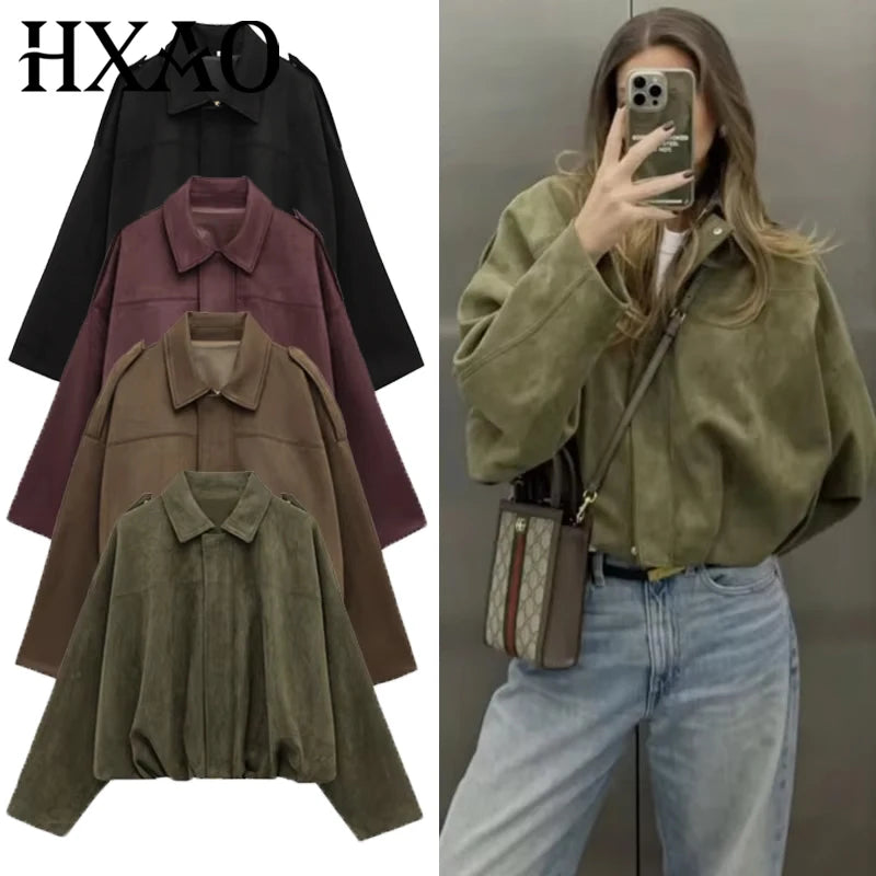 Cropped Suede Bomber Jacket – Women
