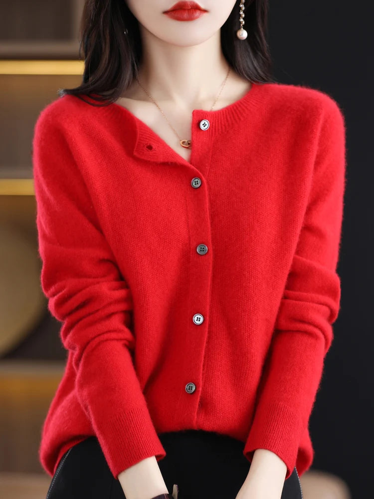 Cardigan col rond en laine mérinos – Femme
