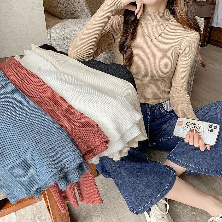 Classic Mock Neck Slim Sweater – Women