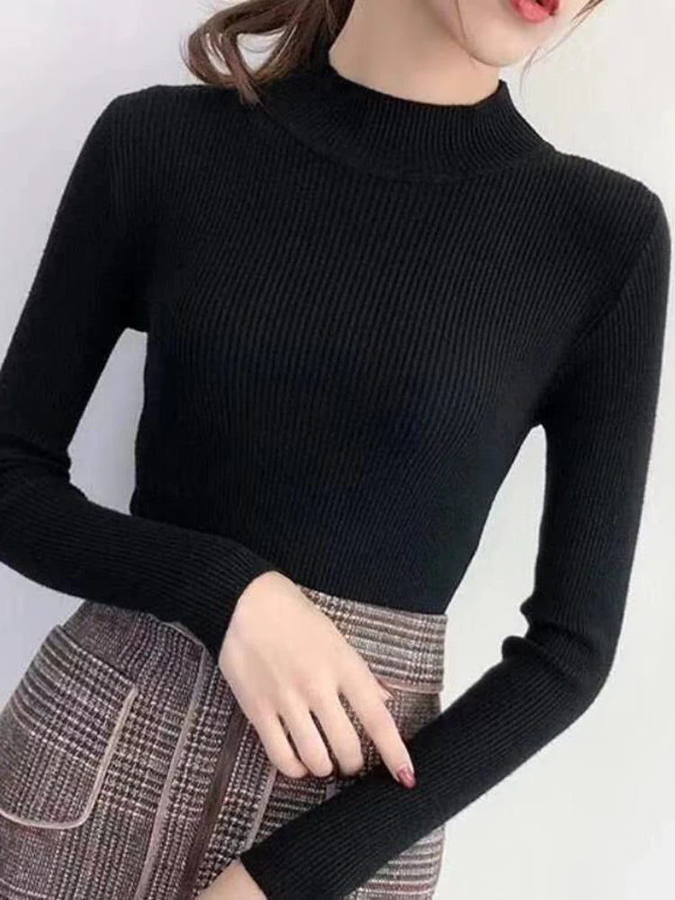 Classic Mock Neck Slim Sweater – Women