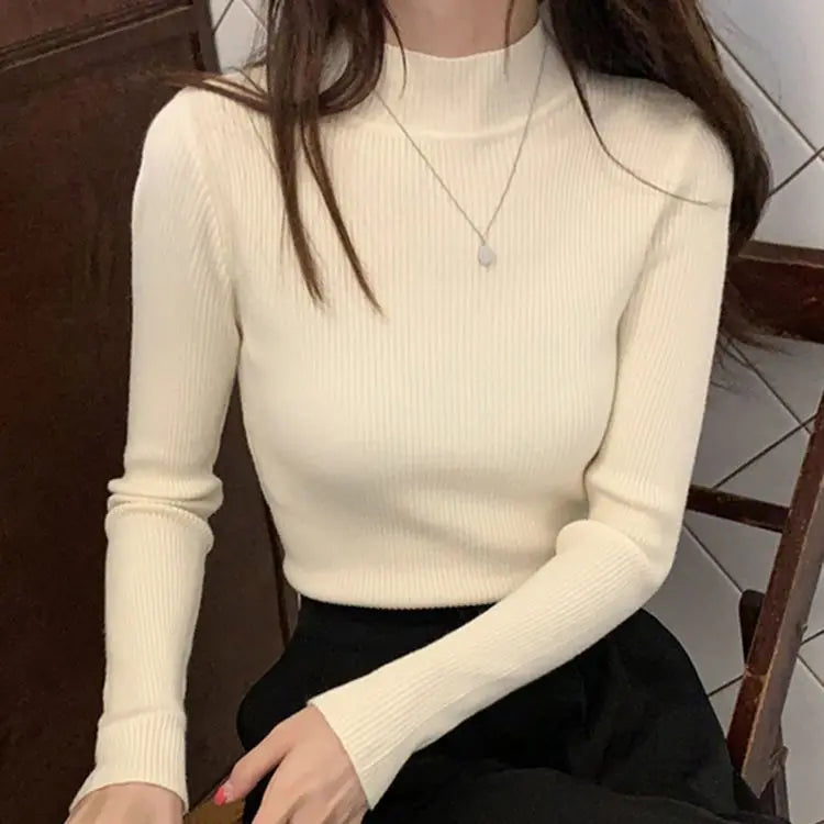 Classic Mock Neck Slim Sweater – Women