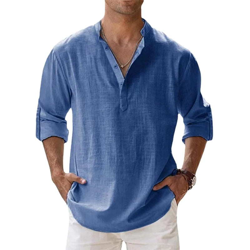 Cotton Linen Henley Shirt – Men