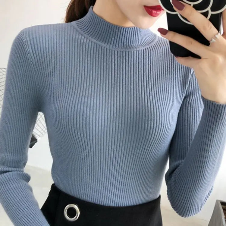 Classic Mock Neck Slim Sweater – Women