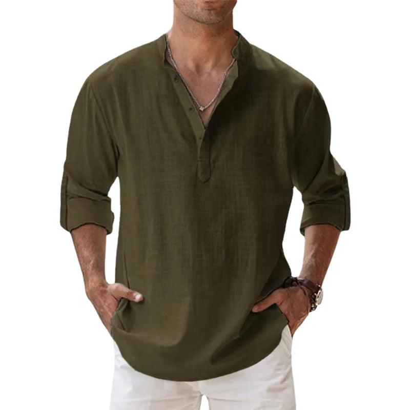Chemise Henley en coton et lin – Homme
