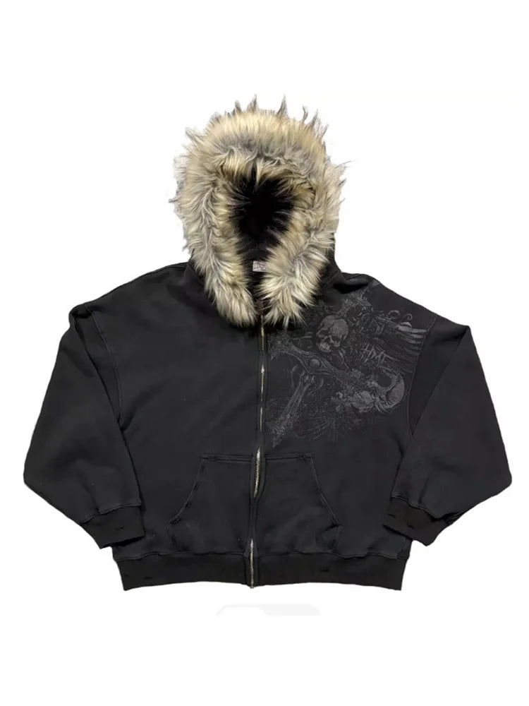 Sweat à capuche zippé avec col en fausse fourrure – Femme