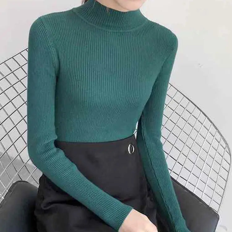 Classic Mock Neck Slim Sweater – Women