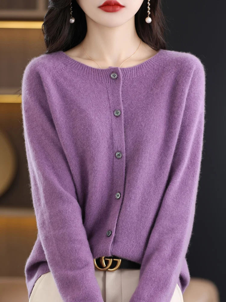 Cardigan col rond en laine mérinos – Femme