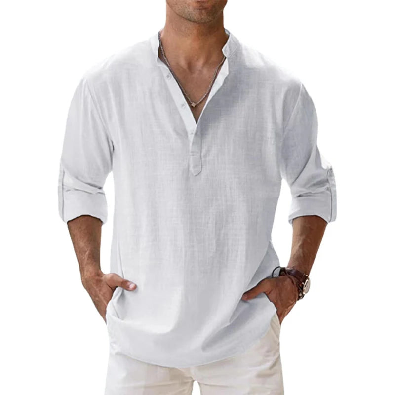 Cotton Linen Henley Shirt – Men
