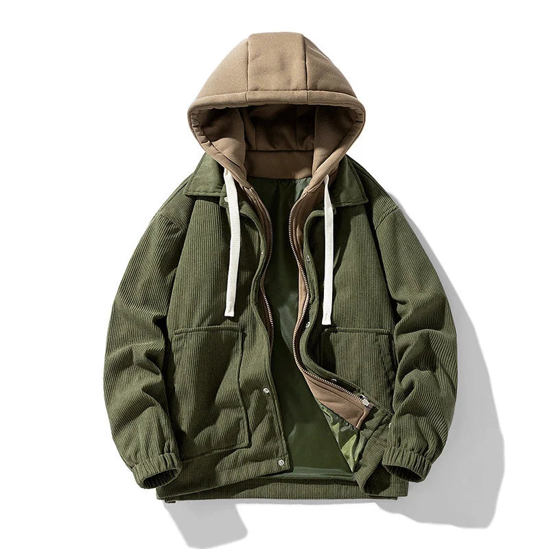 Corduroy Hooded Layered Jacket – Unisex