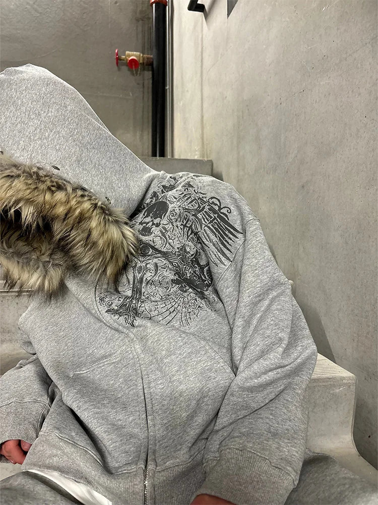 Faux Fur Collar Zip Hoodie – Women