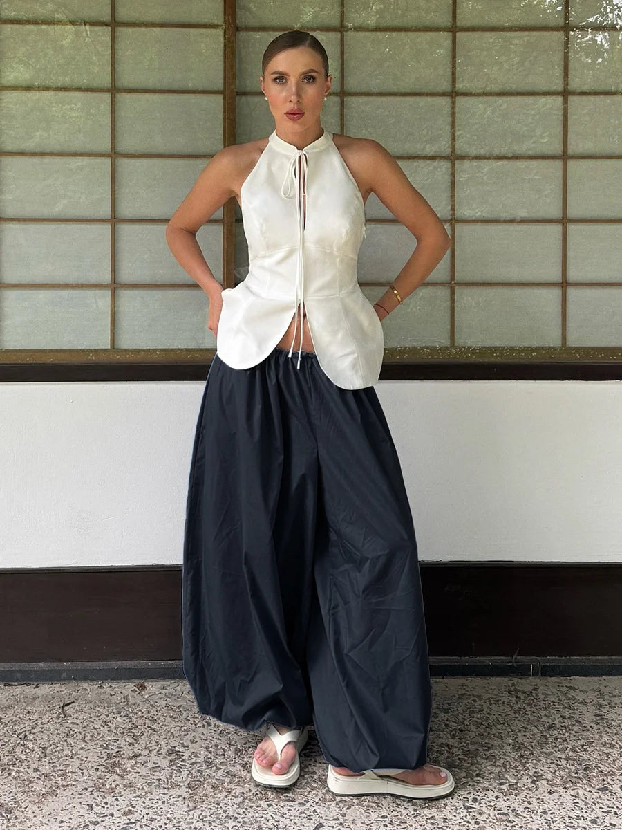 Cotton Lantern Wide-Leg Pants – Women