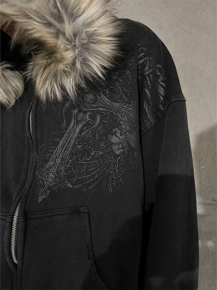 Faux Fur Collar Zip Hoodie – Women