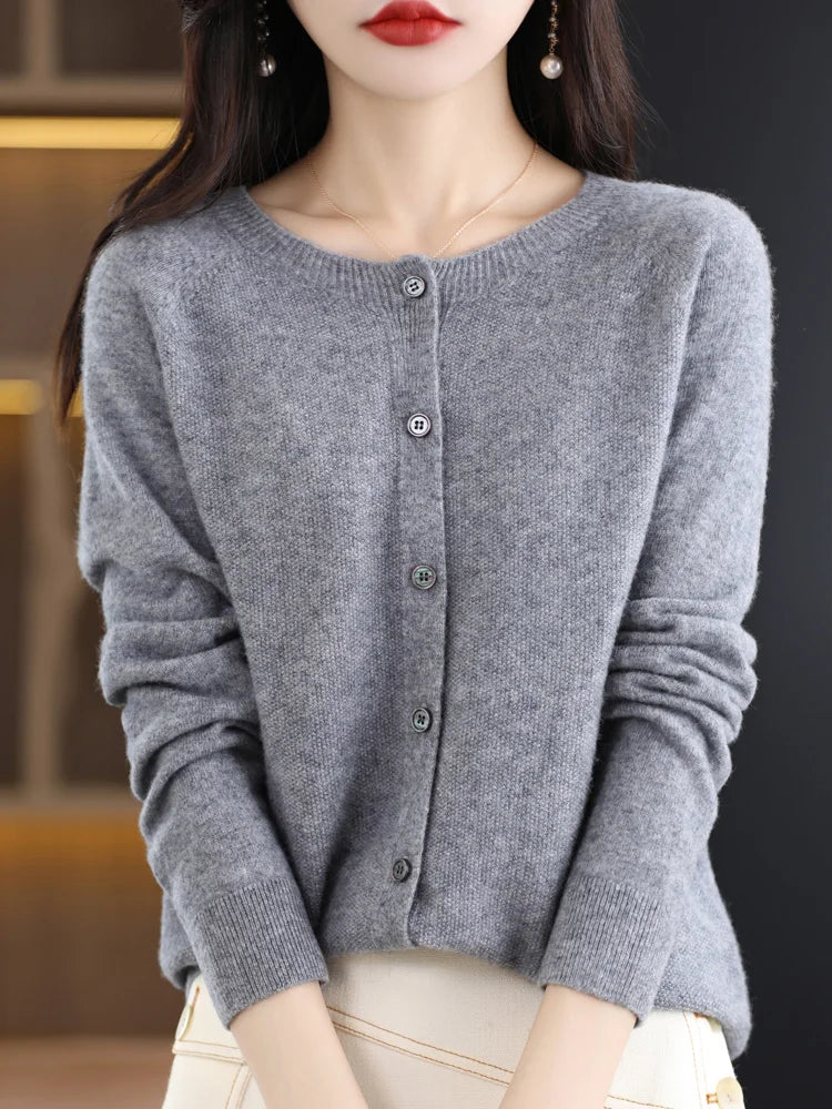 Cardigan col rond en laine mérinos – Femme