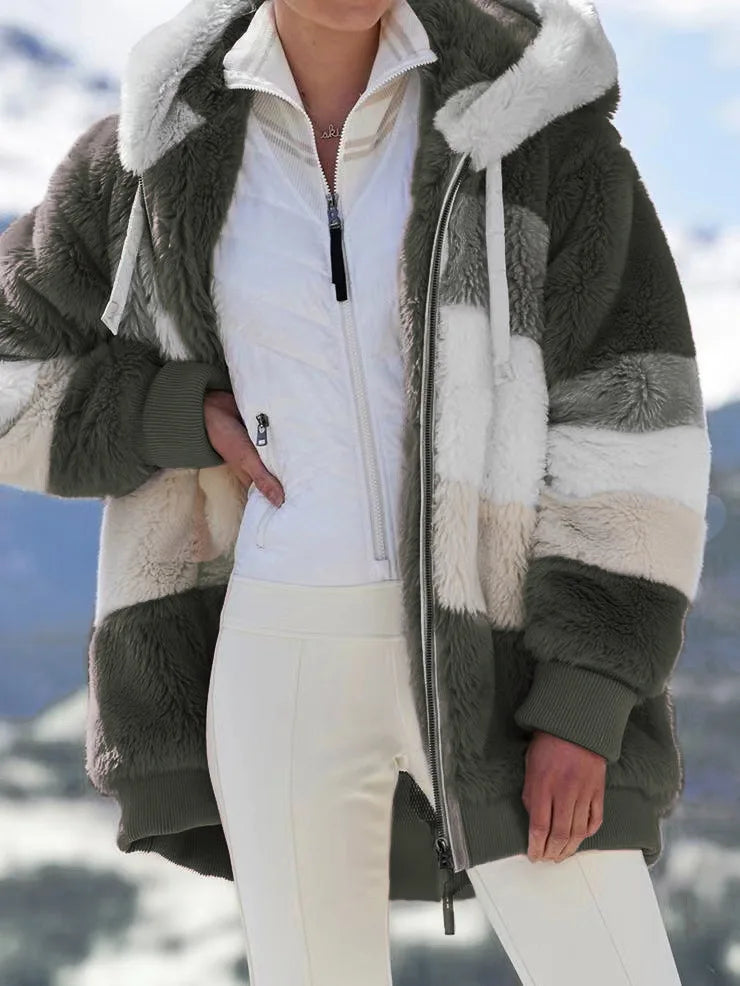 Veste zippée à capuche doublée en sherpa – Femme